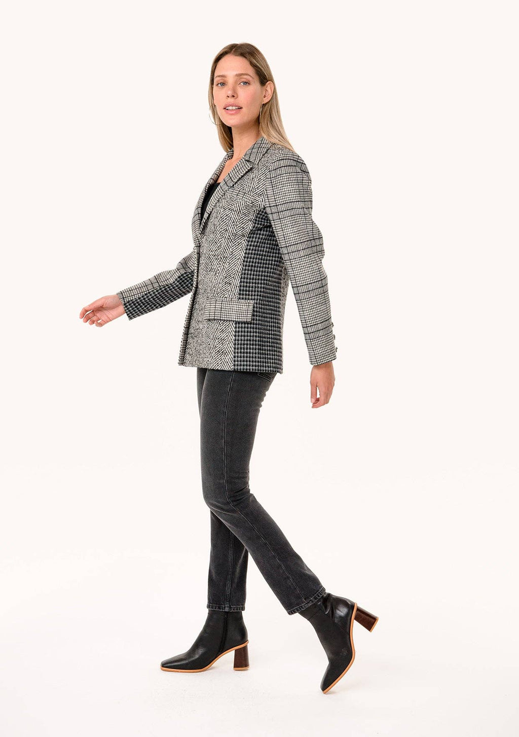Plaid Patchwork Single-Breasted Blazer