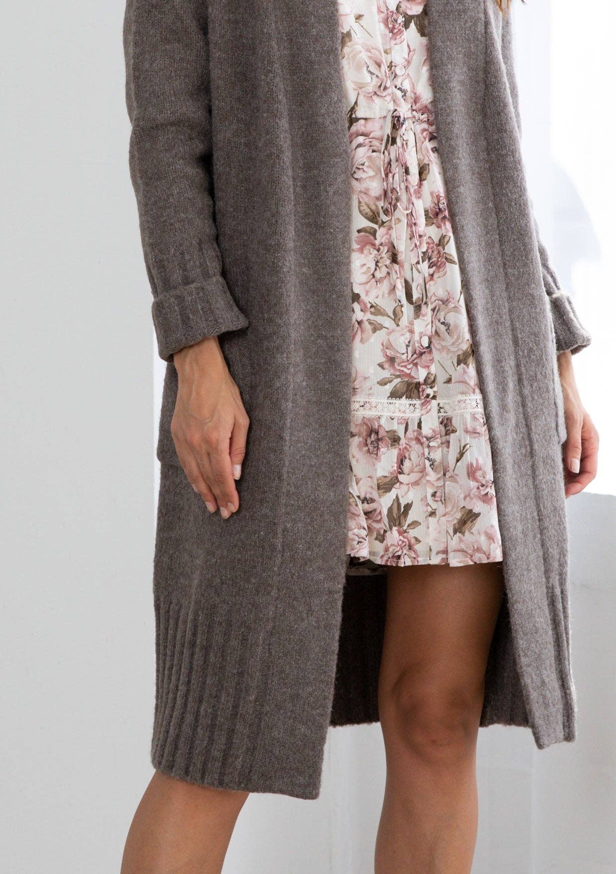 Mid Length Cardigan: Mushroom / M/L