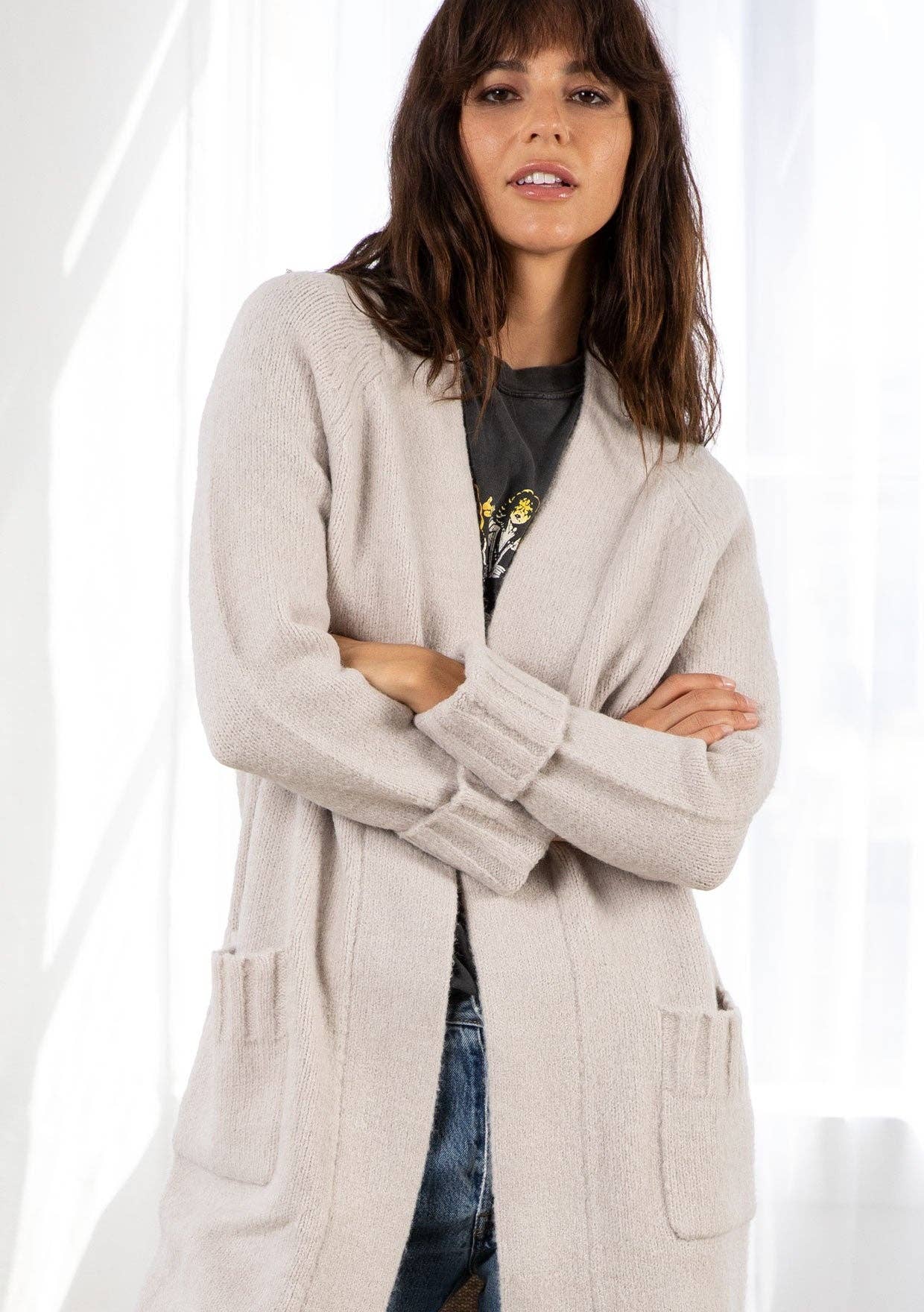 Mid Length Cardigan: Mushroom / S/M