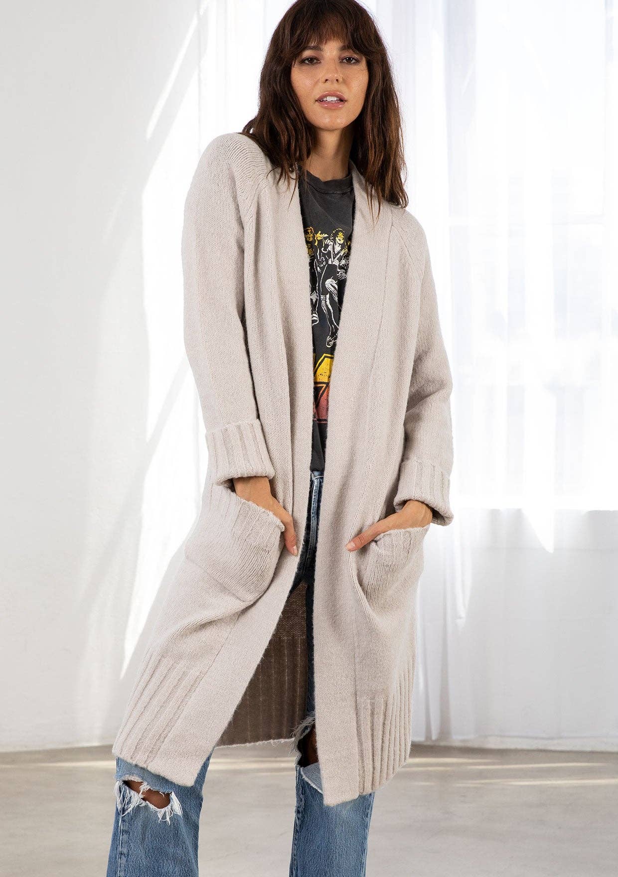 Mid Length Cardigan: Mushroom / S/M