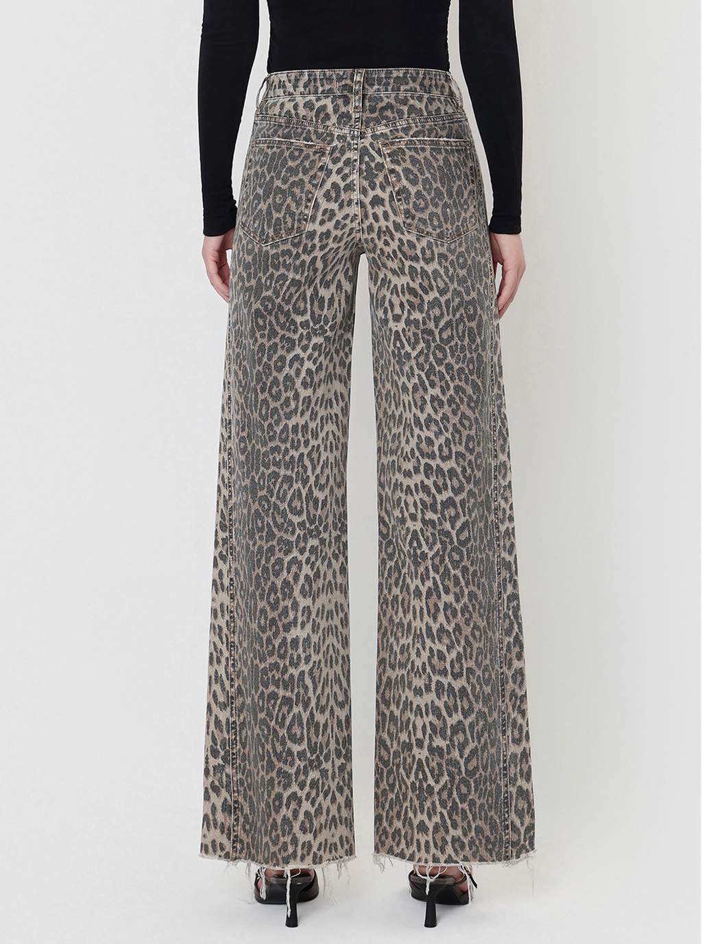 Leopard - High Rise Side Seam Detail Wide Leg Jeans