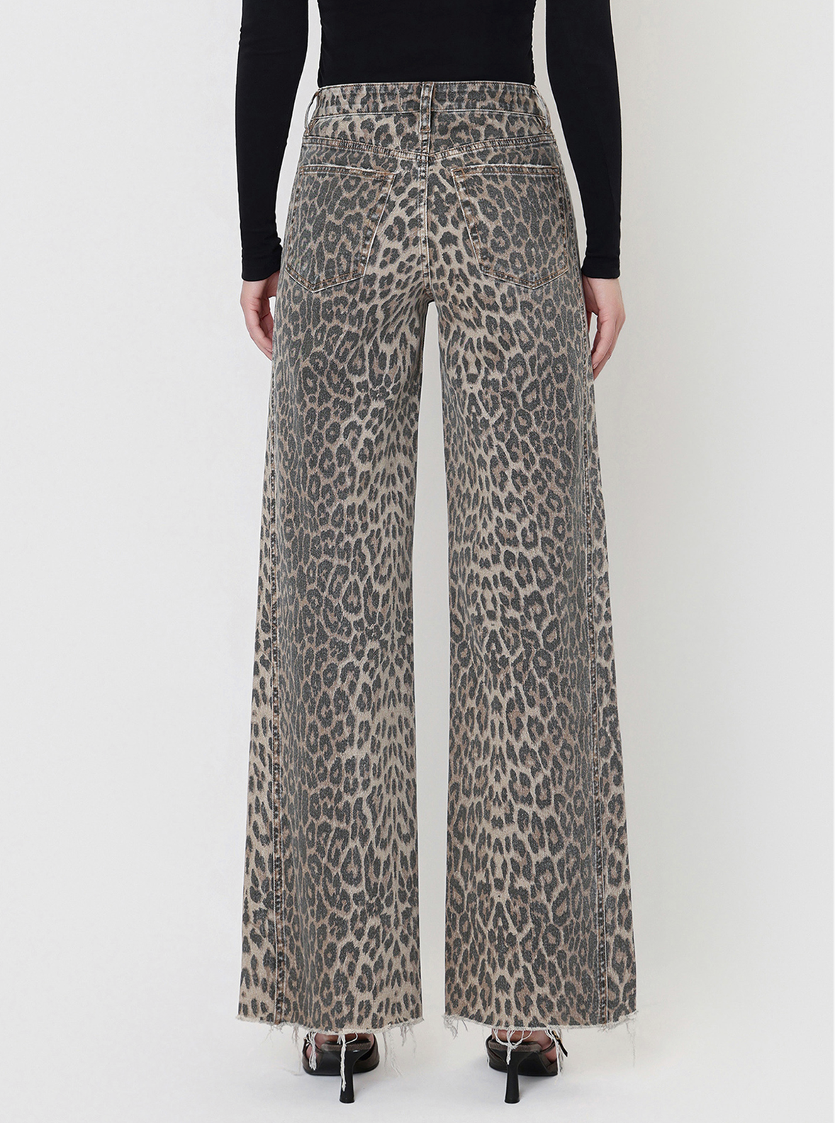 Leopard - High Rise Side Seam Detail Wide Leg Jeans
