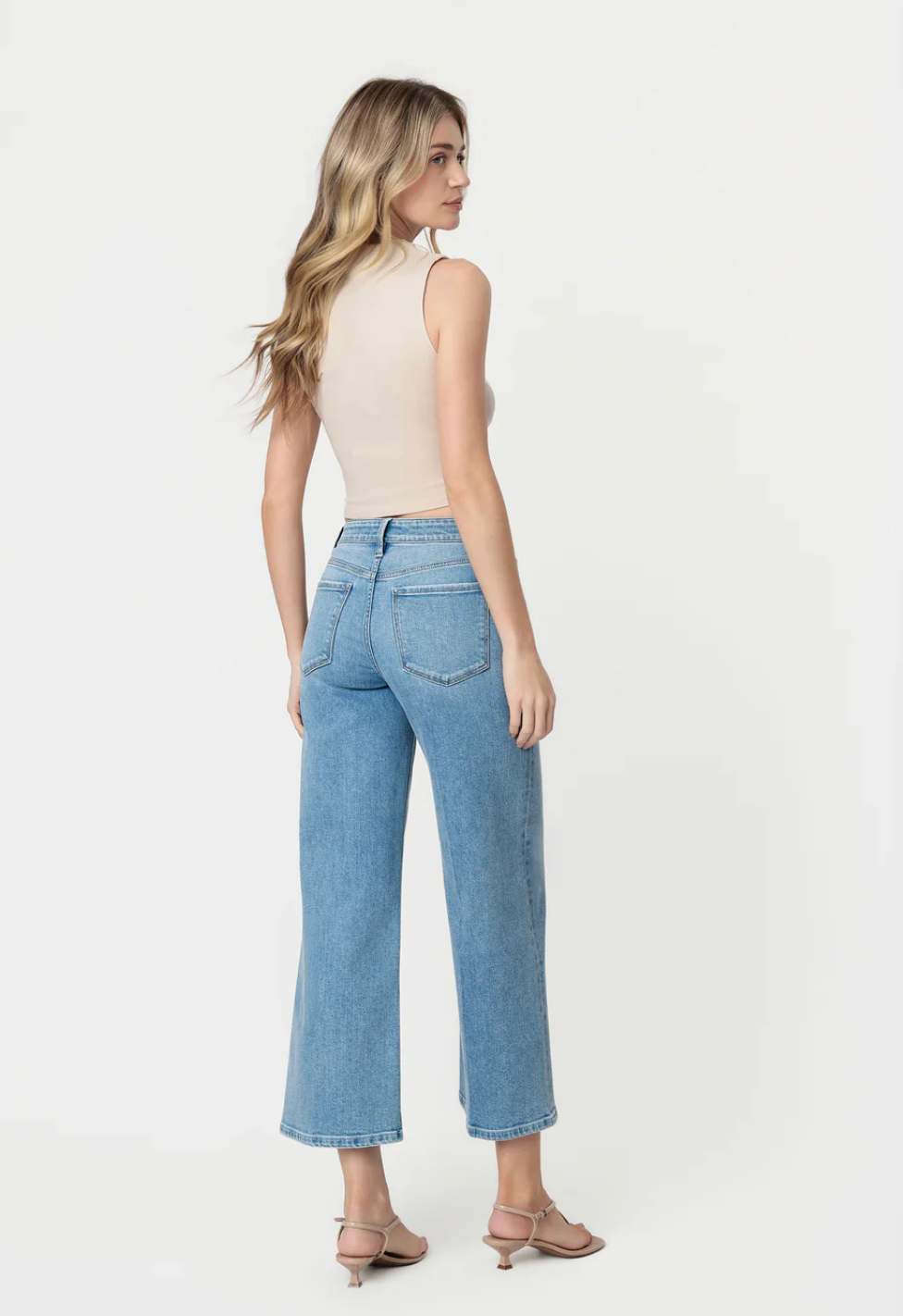Divine - High Rise Trouser Fold Drawstring Crop Wide Leg Jeans