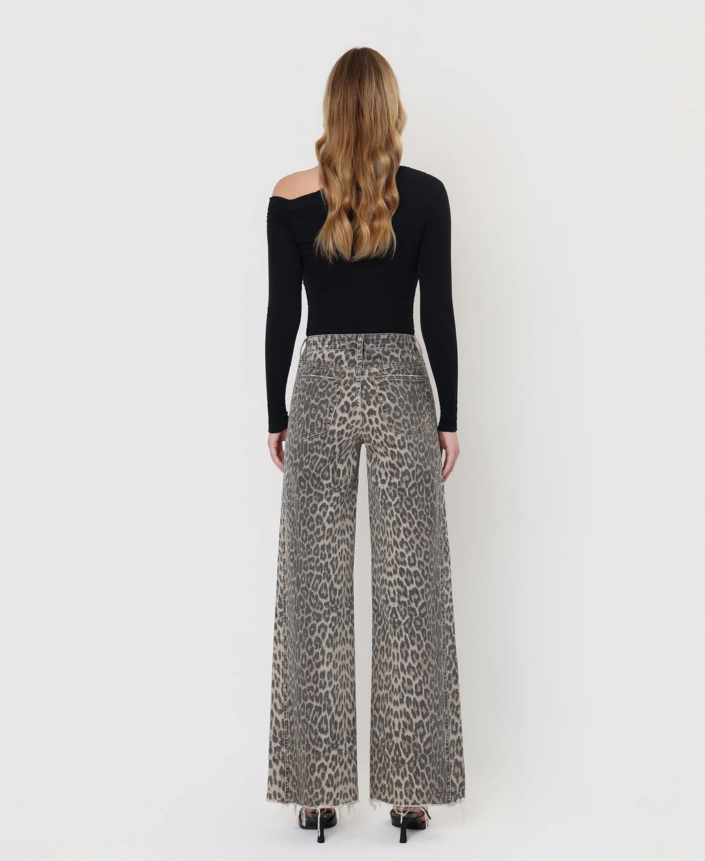Leopard - High Rise Side Seam Detail Wide Leg Jeans