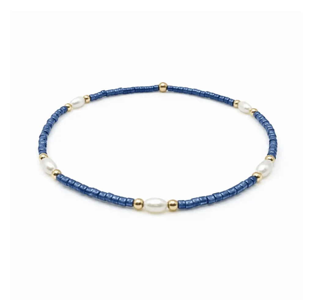 Game Day-Pearl Blue and Gold Waterproof Bracelet