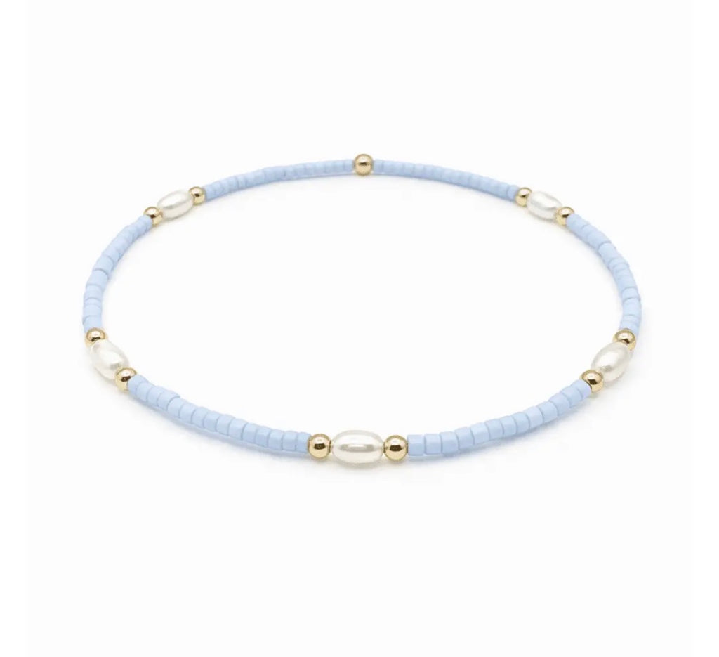 Game Day - Pearl, Light Blue & Gold-Filled Waterproof Bracelets