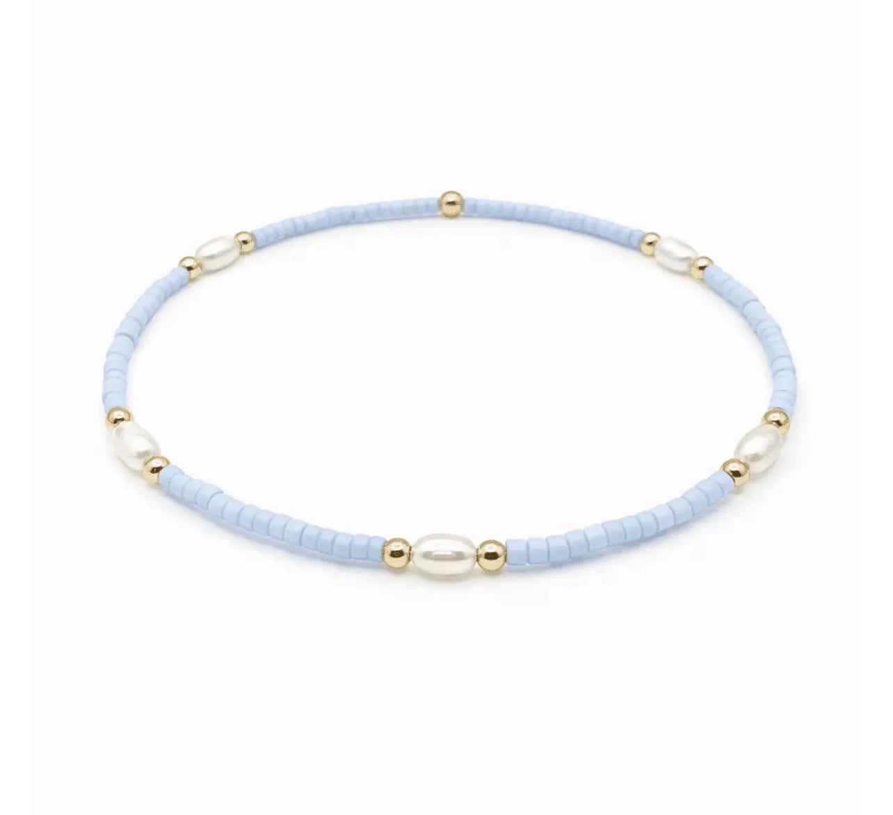 Game Day - Pearl, Light Blue & Gold-Filled Waterproof Bracelets