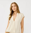 Elastic Waist Surplice Collared Blouse