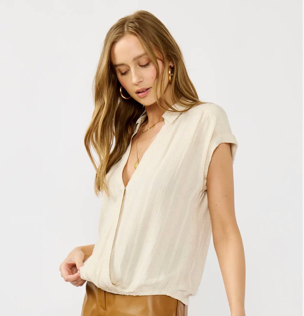 Elastic Waist Surplice Collared Blouse