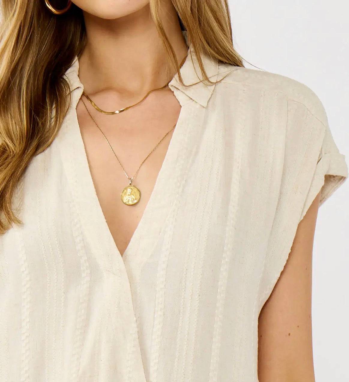 Elastic Waist Surplice Collared Blouse