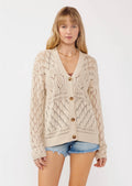 V-Neck Button-Front Ribbed Sweater Cardigan