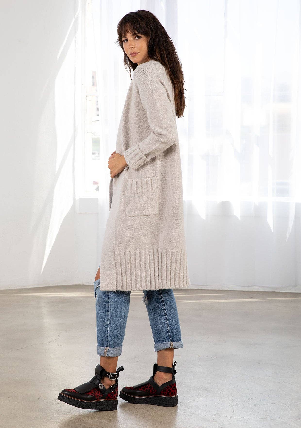 Mid Length Cardigan: Mushroom / M/L