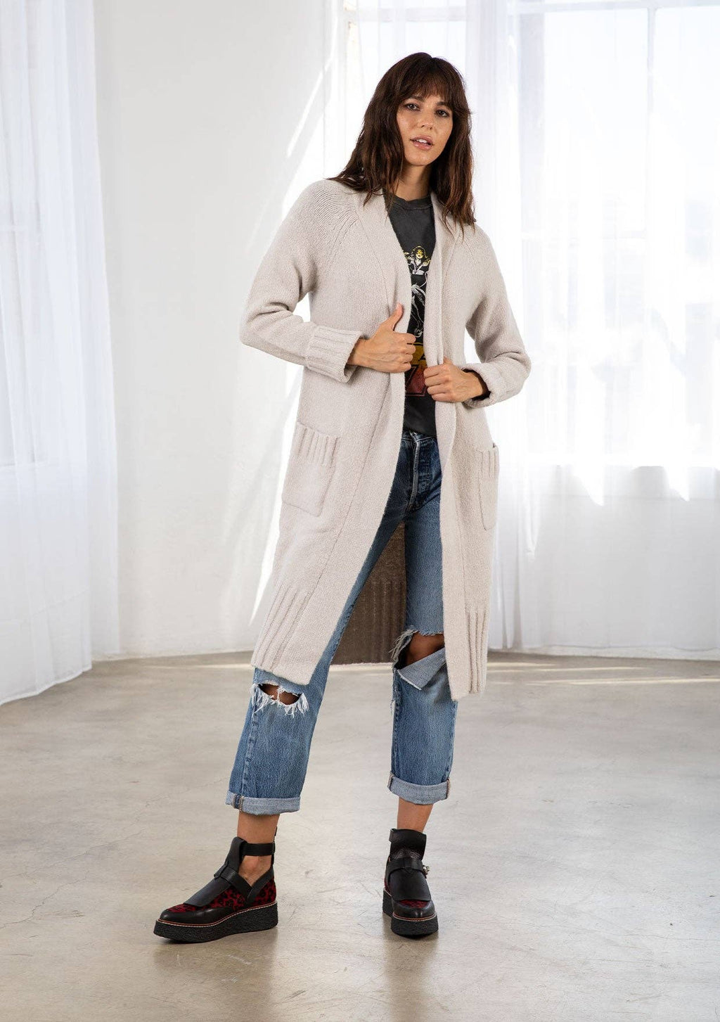 Mid Length Cardigan: Mushroom / M/L