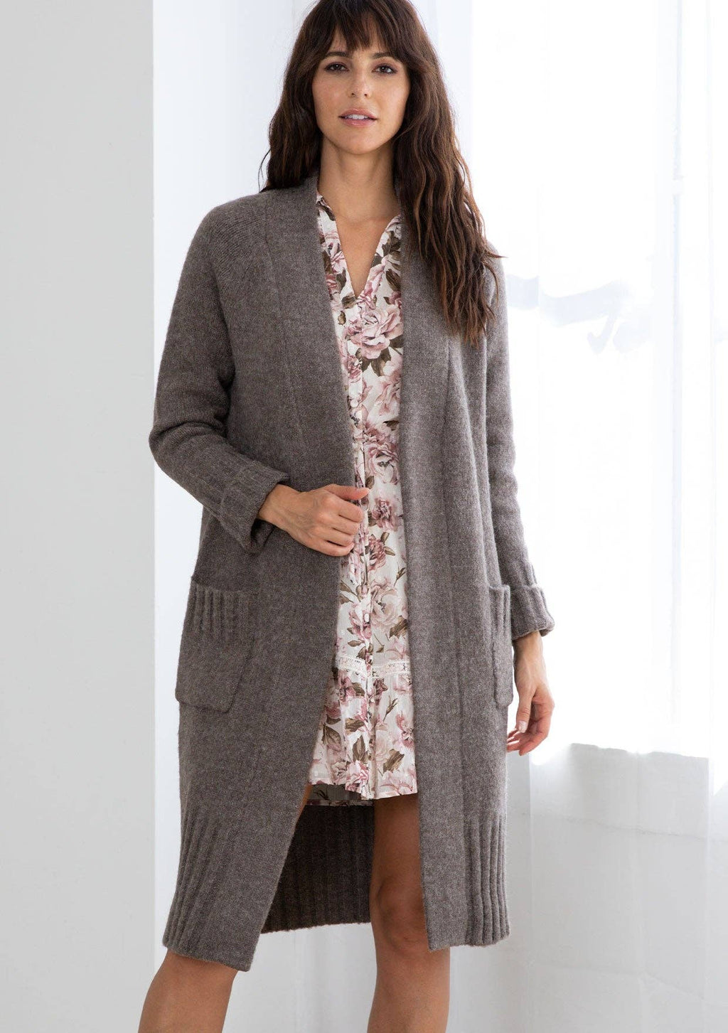 Mid Length Cardigan: Mushroom / S/M