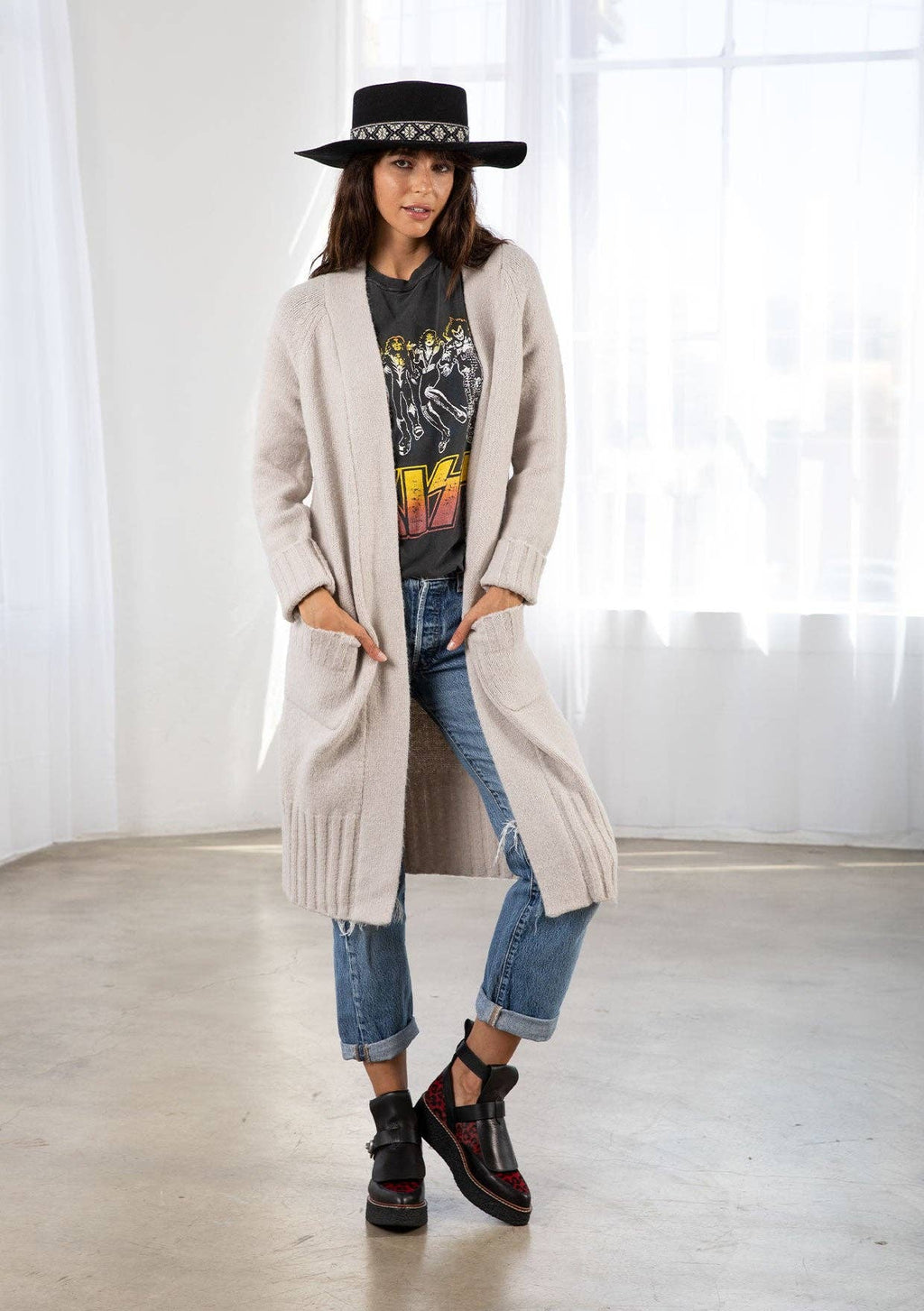 Mid Length Cardigan: Mushroom / S/M