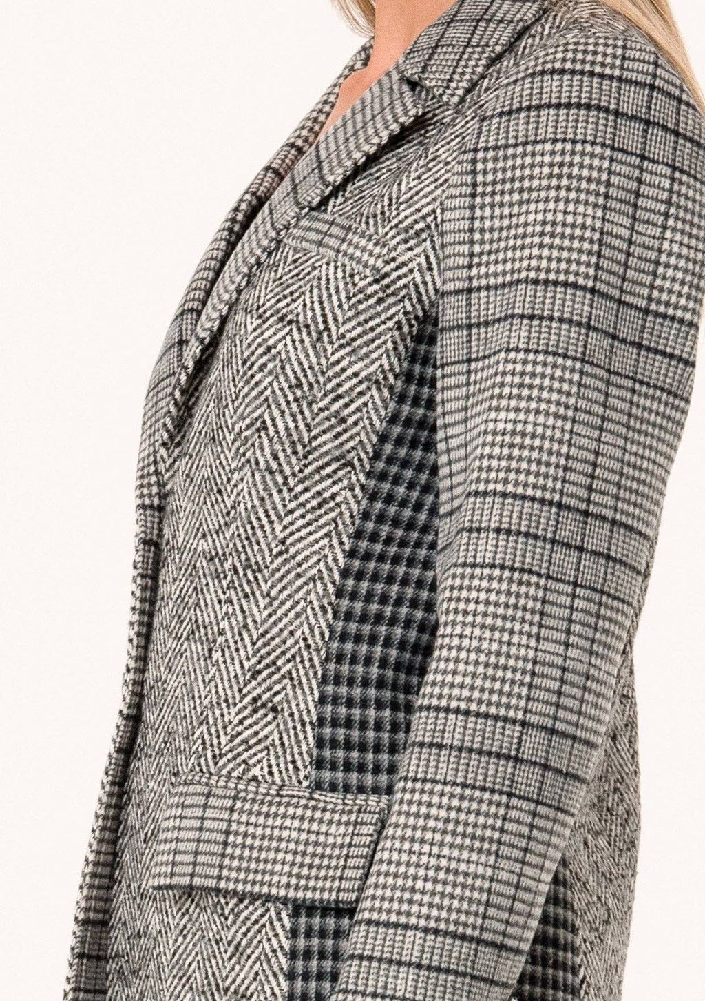 Plaid Patchwork Single-Breasted Blazer