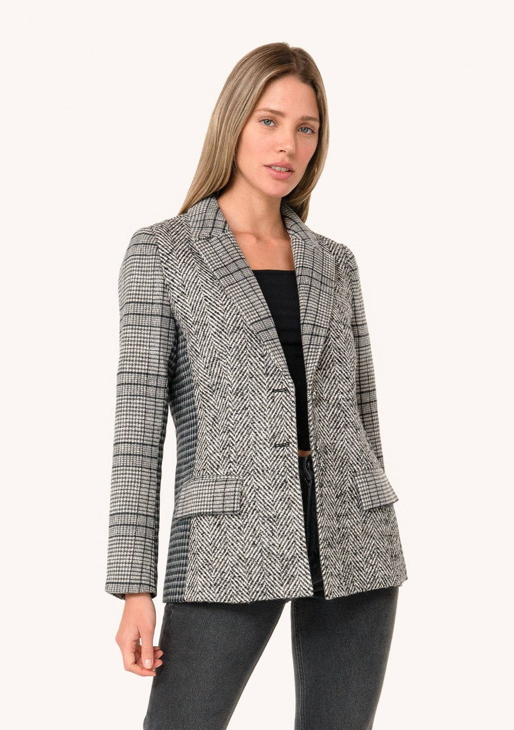Plaid Patchwork Single-Breasted Blazer