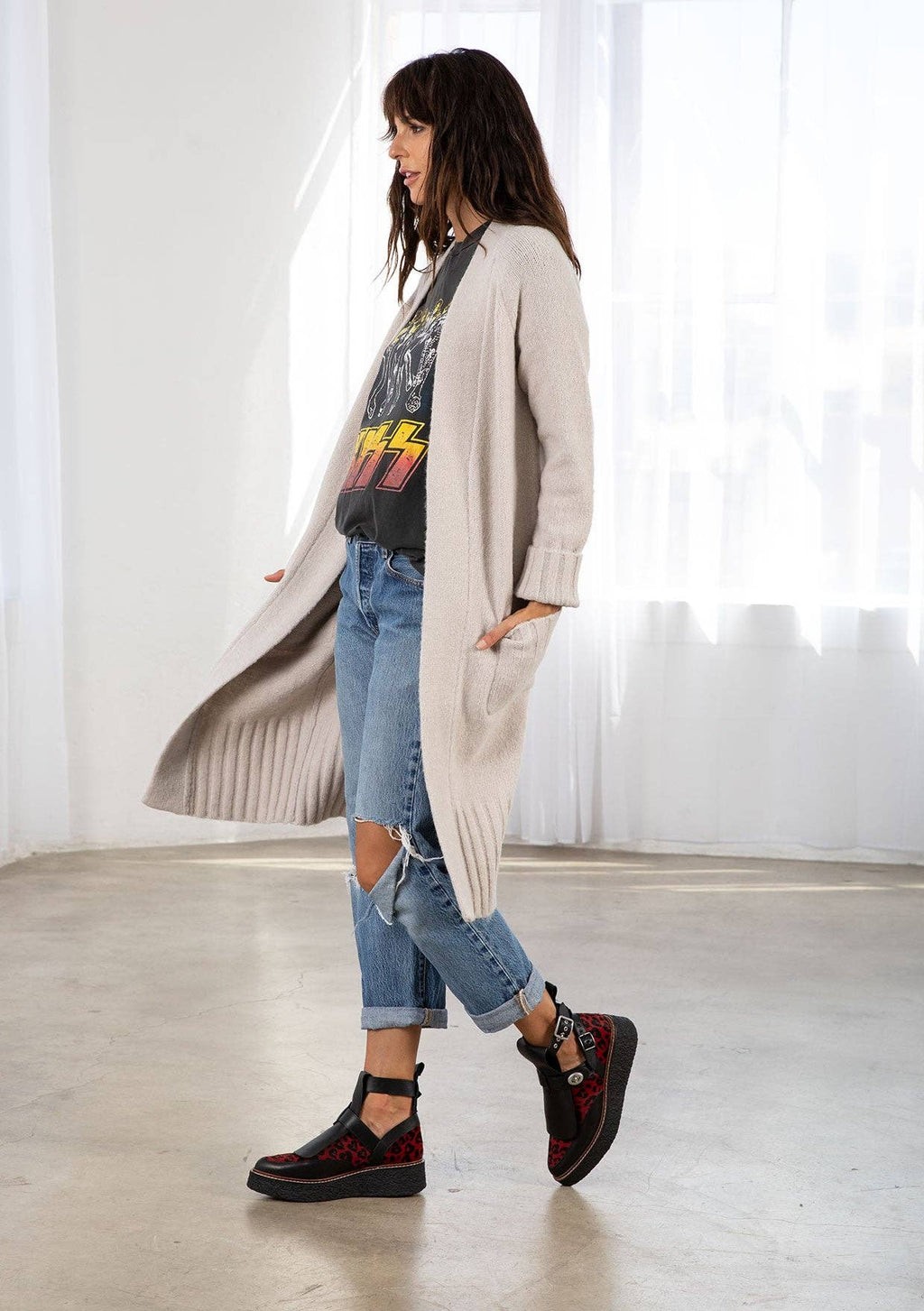 Mid Length Cardigan: Mushroom / S/M