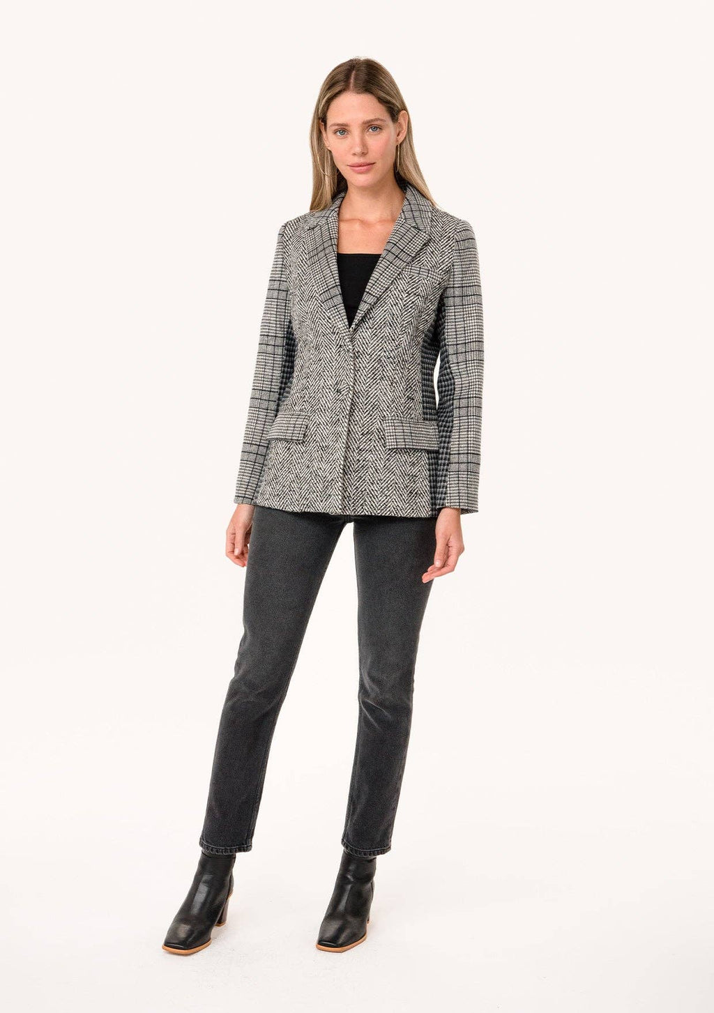 Plaid Patchwork Single-Breasted Blazer