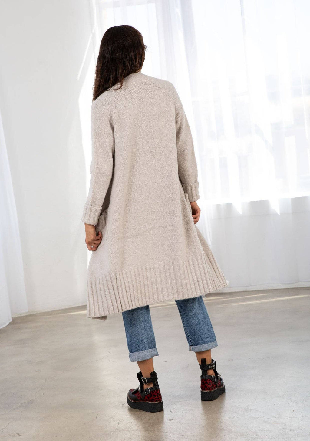 Mid Length Cardigan: Mushroom / S/M