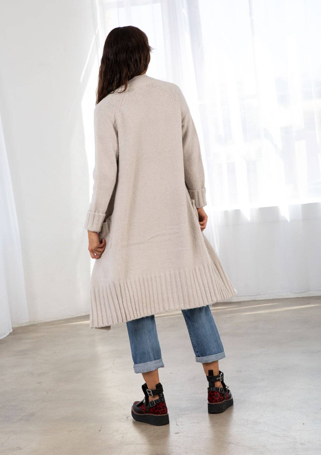Mid Length Cardigan: Mushroom / S/M