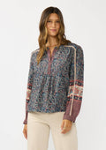Border Print Lace Trim Blouse